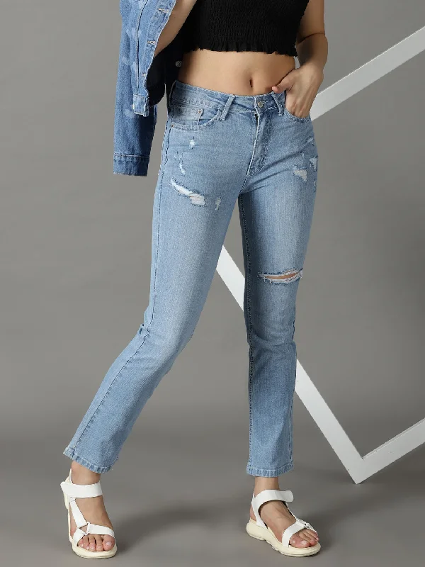 Comfortable Looks Women's Blue Solid Relaxed Fit Denim Jeans