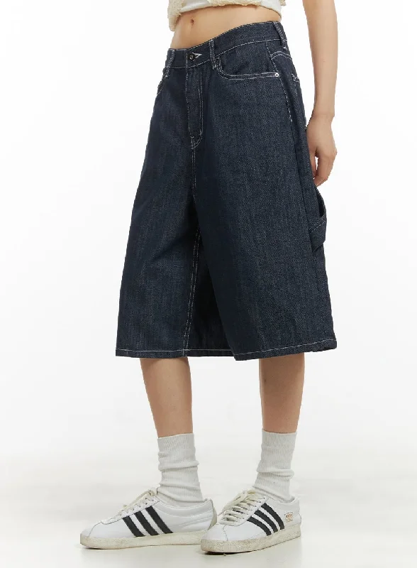 High-end Design Solid Wide-Leg Bermuda Jorts CY414