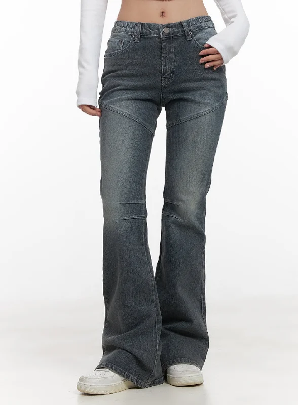 Retro Literary Style Carrie Slim-Fit Washed Bootcut Jeans CD416