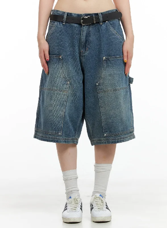Fashionable Prints Stud Washed Baggy Jorts (UNISEX) CG408