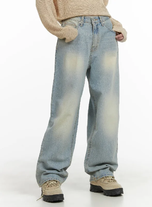 Personalized Design Light Washed Wide Leg Jeans CA403