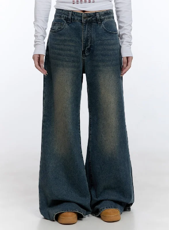 Comfortable Fashion Serra Washed Wide-Leg Jeans CD419