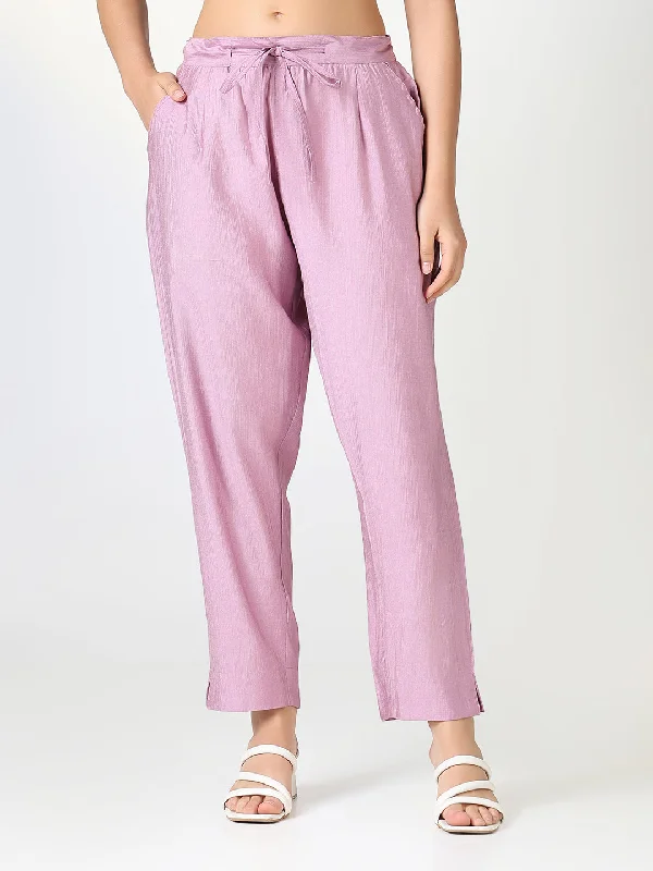 Casual Chic Wear Women Solid Mauve Slim Fit Trousers