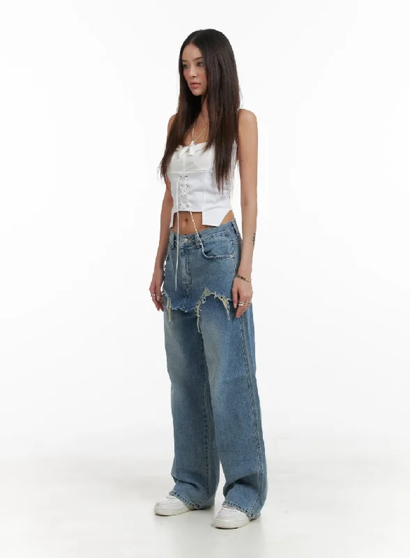 Playful Style Layered Wide Leg Jeans CA430