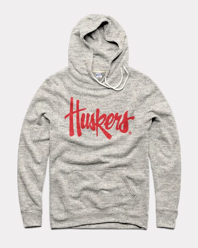 Retro Lace Fabric Nebraska Huskers Script Athletic Grey Hoodie