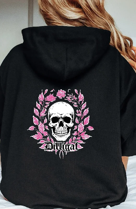 High-end Customization Pink Vine Skull Pullover Hoodie