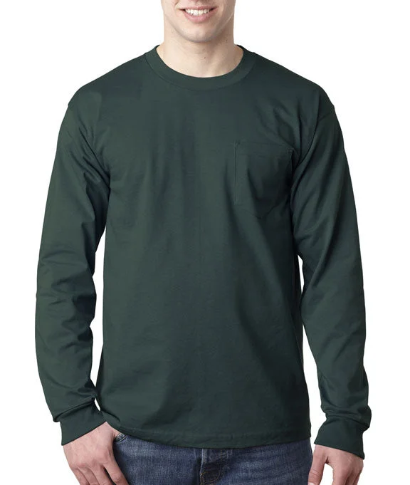 French Retro 8100 - Bayside Adult Long-Sleeve T-Shirt w/ Pocket | Forest Green