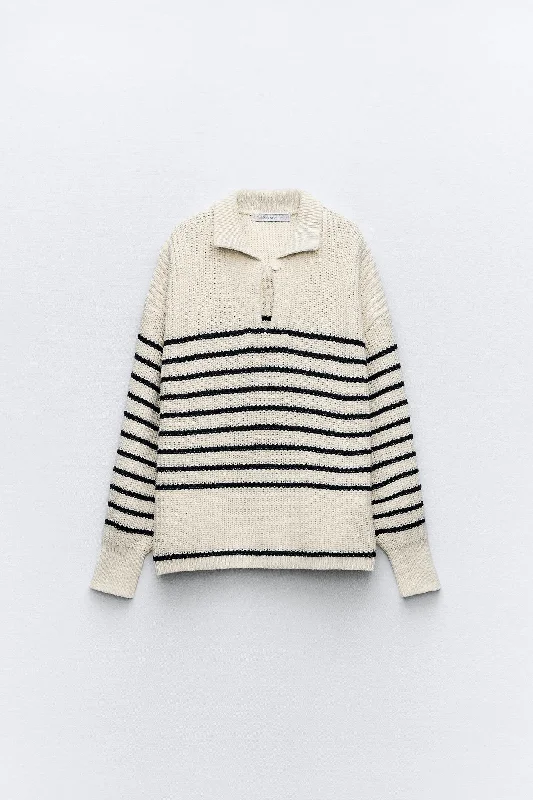 Sports Functional Style Old Money Oversized Knit Polo Woolen Sweater