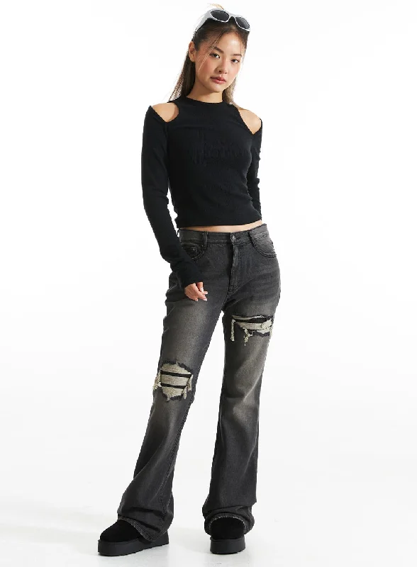 Fashion Expert Ripped Bootcut Jeans CO313