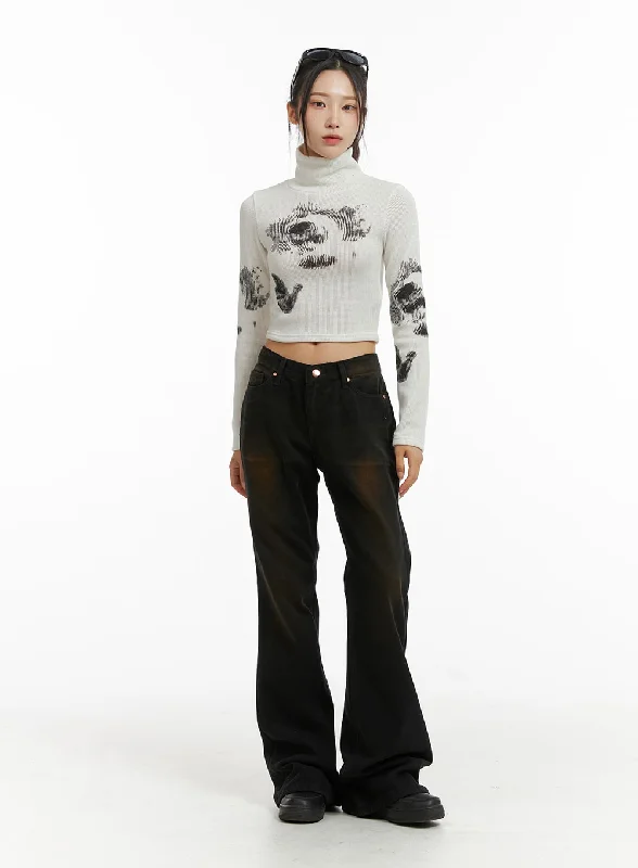 Unique Design Denim Mid Waist Flared Jeans CJ409