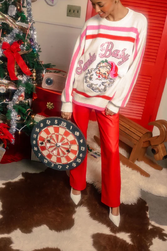 Personalized Wear Red, Pink & White Stripe 'Santa Baby' Fuzzy Santa Sweater