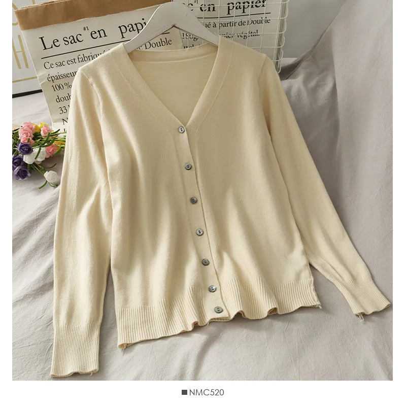 Double-sided Wear Single breasted V-neck cardigan long sleeve bottomed blouse female  1794