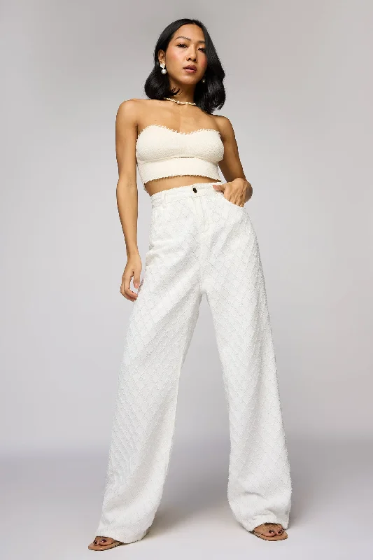 Soft Clothing Radium White Textured Denim Korean Pants