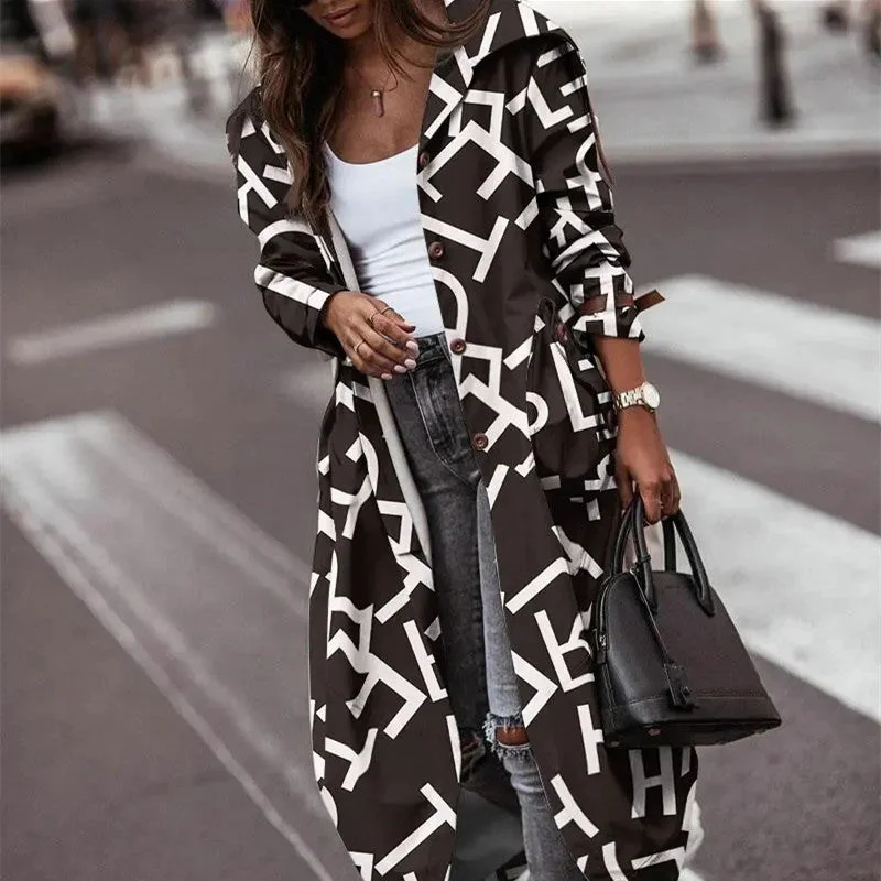 Sports litigation style Fashion Personality Casual Lapel Mid-length Trench Coat Women