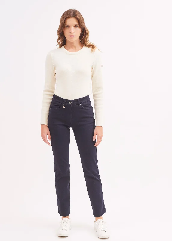 Leisure Travel Patricia straight pants - elasticated waist, in stretch cotton (NAVY)