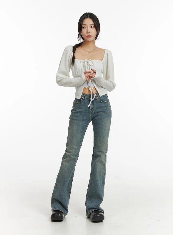 Relaxed And Casual Slim Fit Washed Bootcut Jeans CJ416