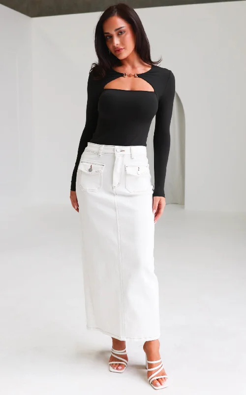 Soft Comfort Sarika Denim Maxi Skirt - White