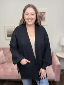 Sports Design Textured Women's Relaxed Open Front Cardigan