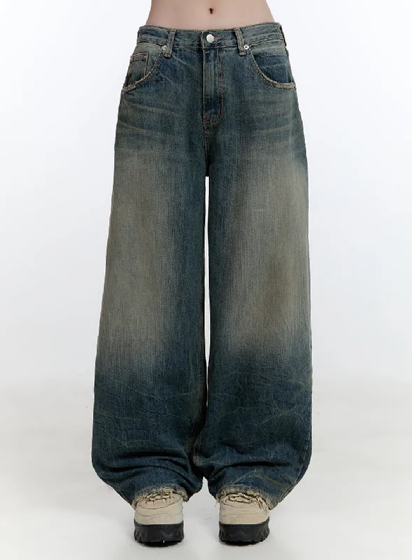Letter embroidery Danielle Vintage Washed Baggy Jeans CJ522