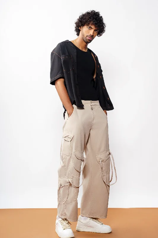 Comfortable Jackets Greige Pocketed Cargo Men's