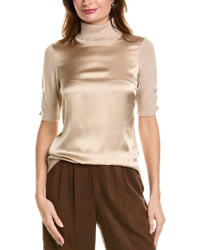 Easygoing Style Elie Tahari Satin Front Wool & Cashmere-Blend Sweater
