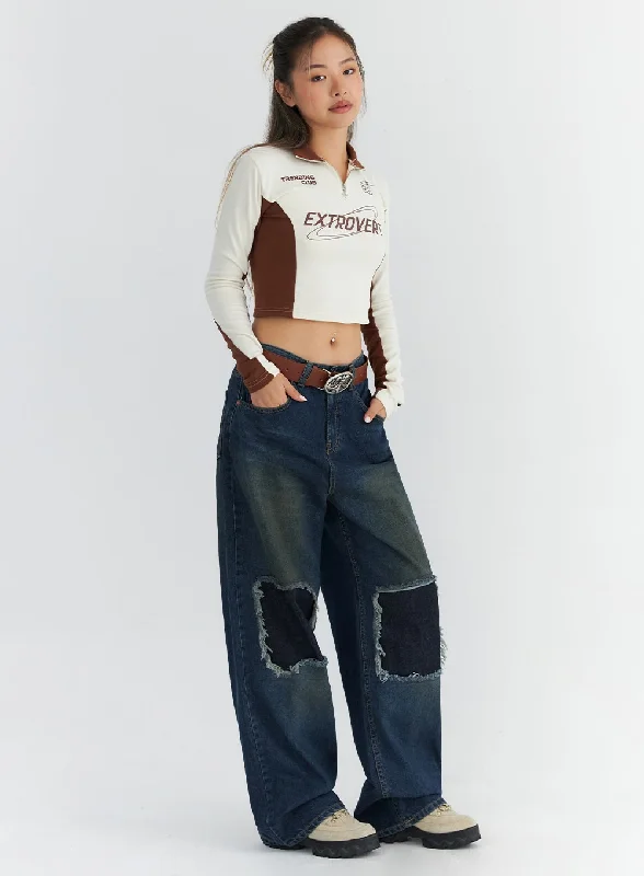 Sports Express Patchwork Wide-Leg Jeans CO313
