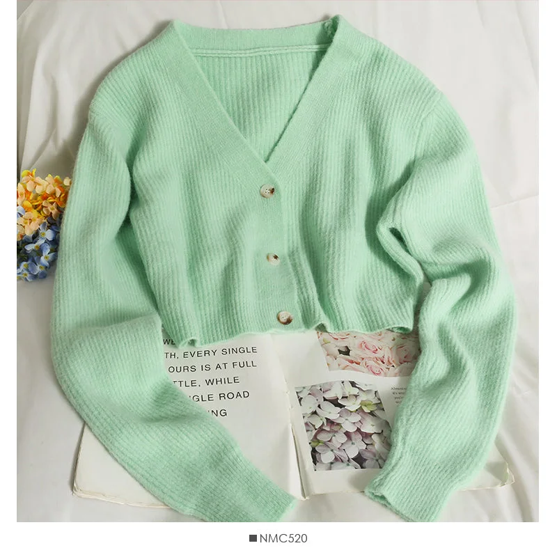 Elegant Tailoring Sweater women's autumn clothes small versatile V-neck  1799