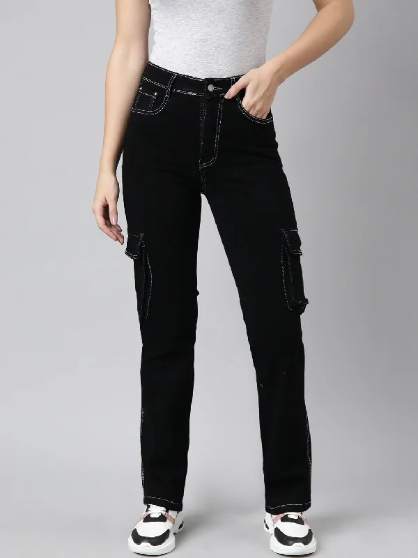 Sports Fitness Style Women Straight Fit Denim Black Corgo Jean