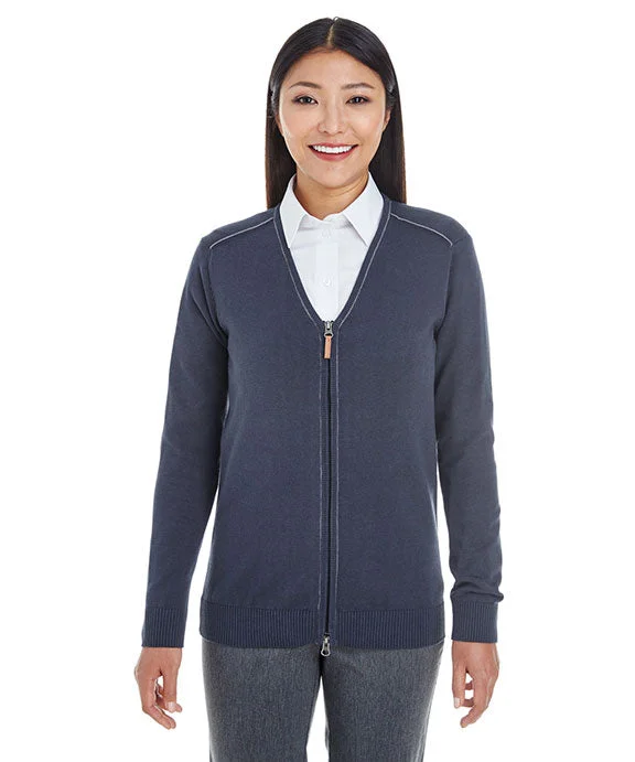 New Products DG478W - Devon & Jones Ladies Manchester Fully-Fashioned Full-Zip Cardigan Sweater | Navy/Graphite