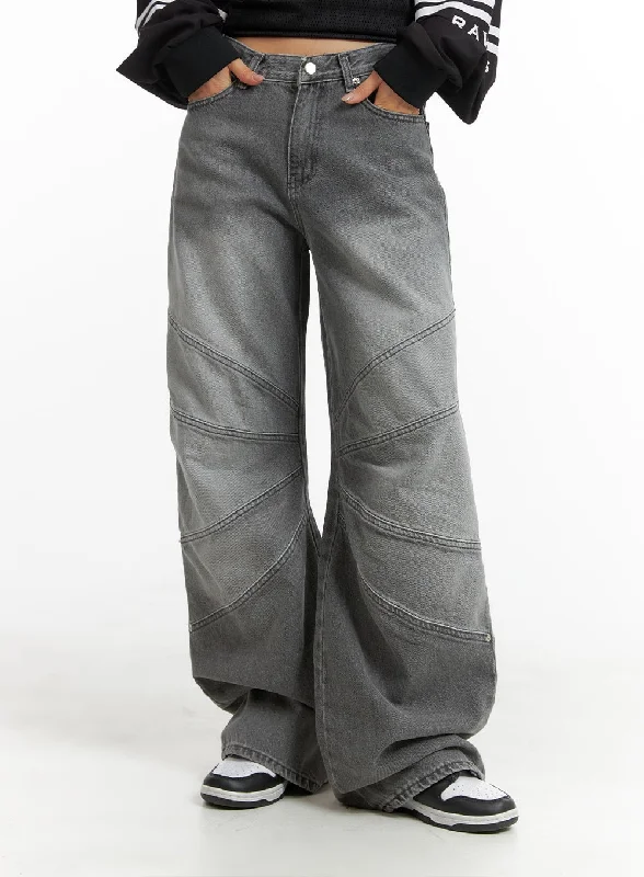 American Style Stitch Detail Wide Leg Jeans CM419