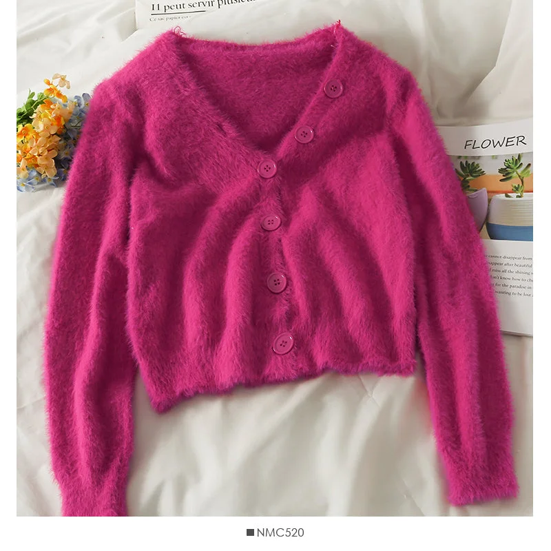 Nightclub Style Sweater women's solid color versatile Plush low neck  1803