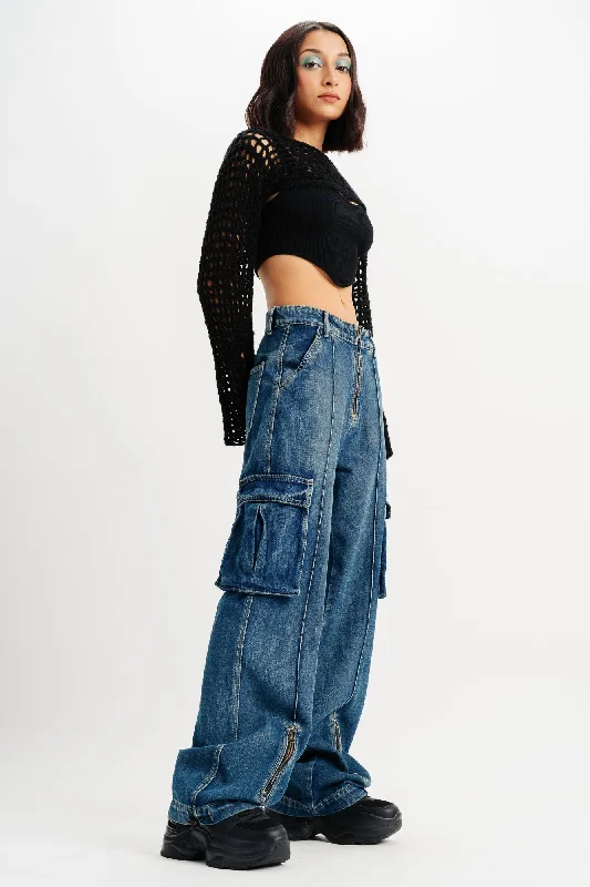 Minimal Style Pintuck Denim Cargo Joggers