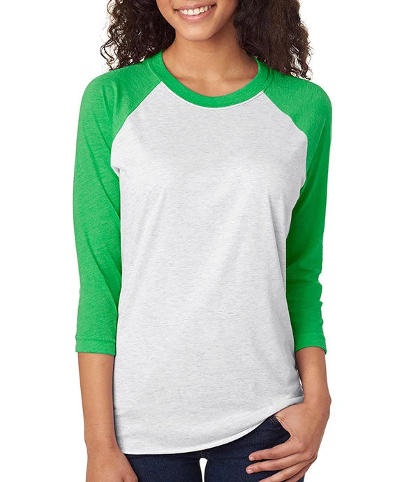 Embroidered Letters 6051 - Next Level Unisex Triblend 3/4-Sleeve Raglan T-Shirt | Envy/Heather White