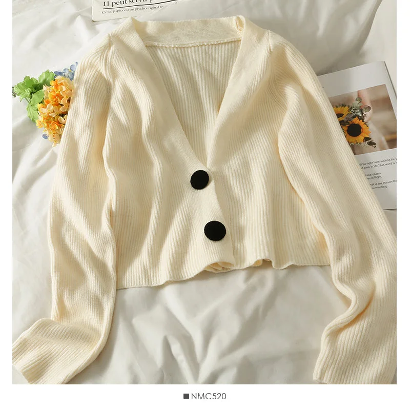 Unique Design Sweater women's new two button short cardigan low neck  1800