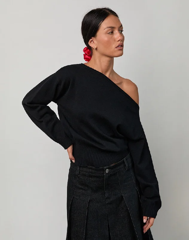 Personalized Design Jalira Asymmetric Cinch Jumper in Stripe Black