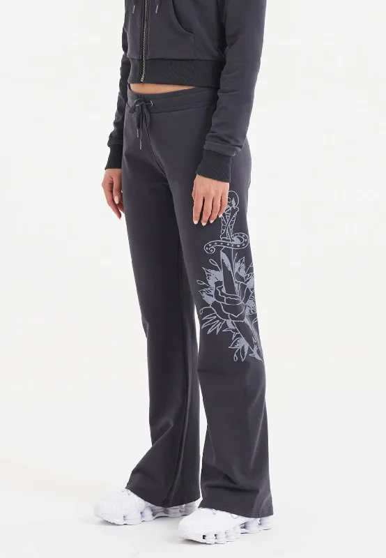 Cozy Sweaters Womens Love Is Mystery Flared Jogger - Charcoal