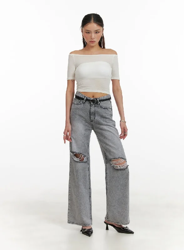 Design Perception Ripped Loose Fit Bootcut Jeans CY402