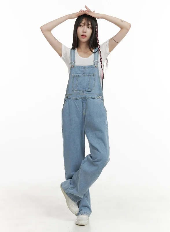 Comfortable Design Denim Buckle Wide Leg Jumpsuit OA426