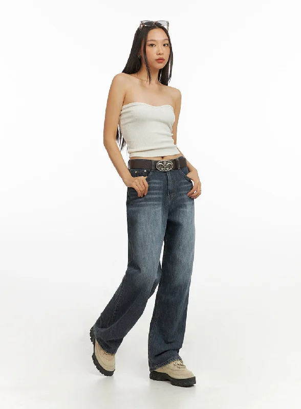 High waist design Wide Fit Straight Jeans IY422