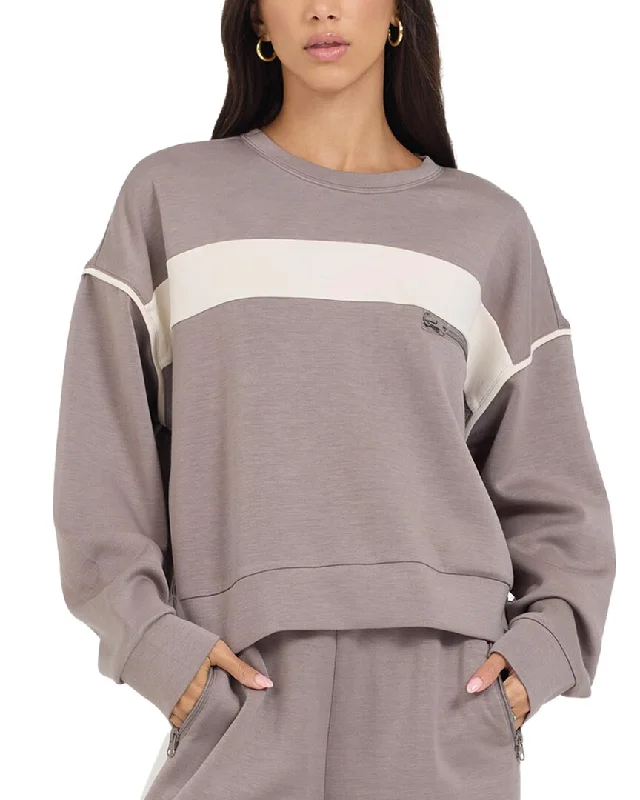 Comfortable And Cold-proof Vintage Havana Colorblock Cloud Fleece Crewneck Top