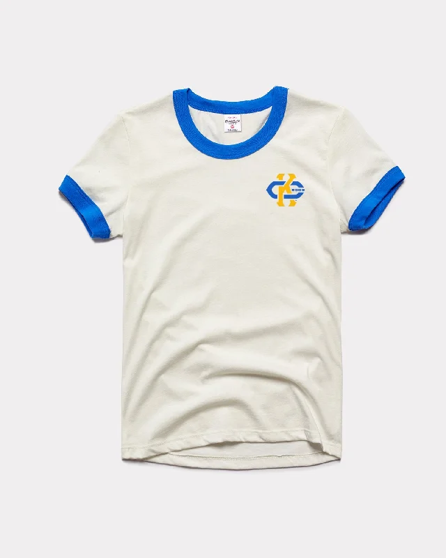 Unique Prints Women's UMKC Roos White & Blue Vintage Ringer T-Shirt