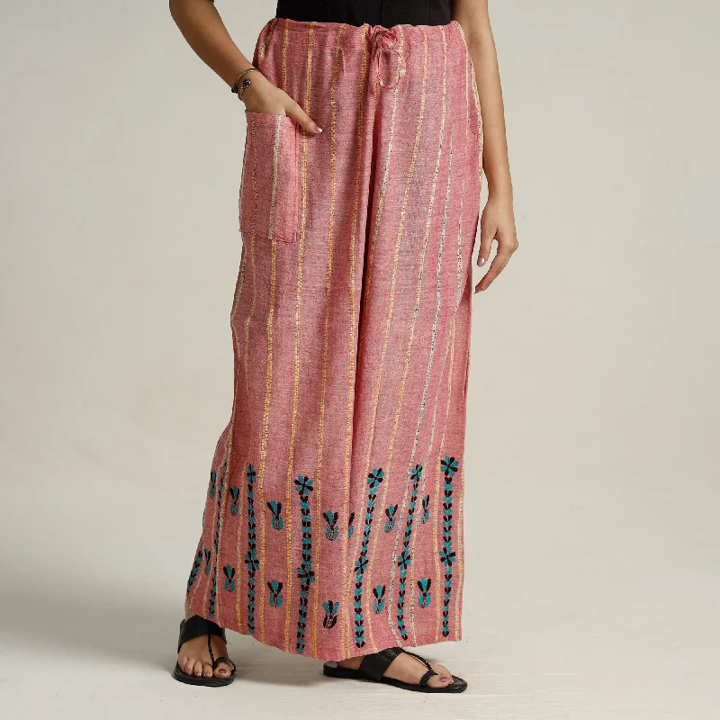 Extra long version Pink - Bengal Khesh Weaving Cotton Kantha Embroidery Palazzo 52