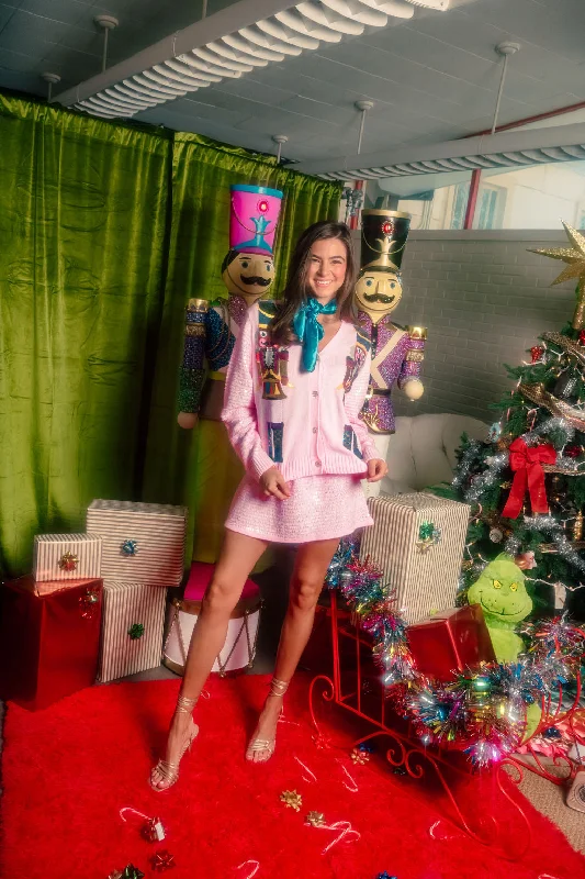 Refreshing Design Pink Shard Sequin Sleeve Fair Skin Nutcracker Cardigan