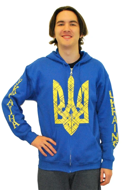 Slim Fit Zip-up hooded jacket "Trident". Unisex. Blue