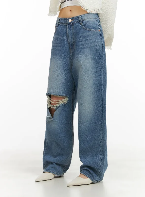 Elegant Style Destroyed Washed Baggy Jeans CY414
