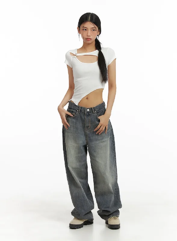 Sports Fashion Vintage Washed Baggy Jeans CA424