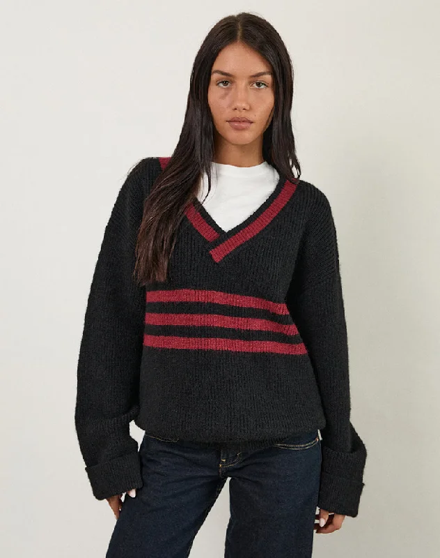 Avant-garde Design Knitza Jumper in Black with Red Stripes
