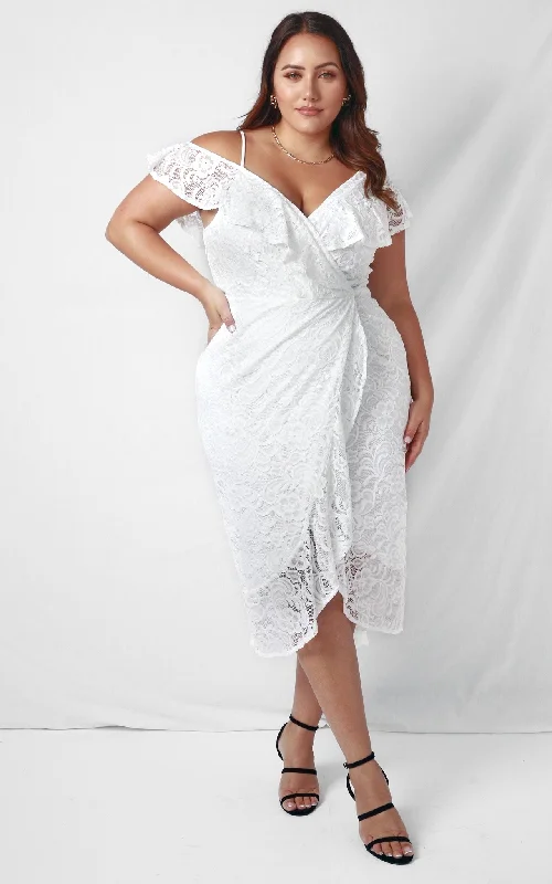 Relaxed Fit Mon Cherie Lace Midi Dress - White