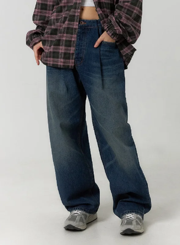 Everyday Style Wide Leg Washed Denim Jeans CF407