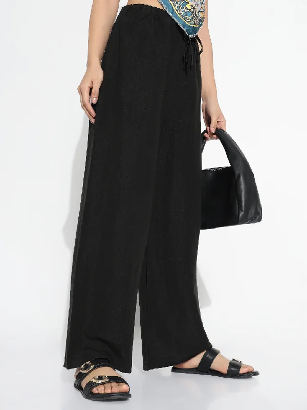 Urban Comfort Women Black Solid Loose Fit Trousers